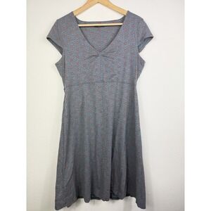 Toad&Co Rosemarie Dress Women's Large Blue Short Sleeve Stretch Midi Casual